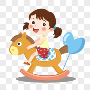 儿童节骑木马玩具的小女孩高清图片
