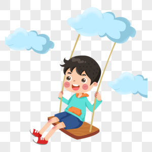 儿童节在云朵上荡秋千的小男孩图片