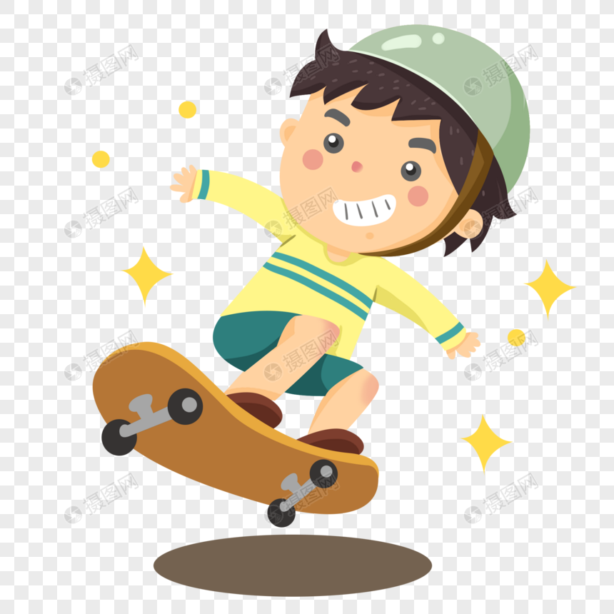 开心的玩滑板的小男孩图片