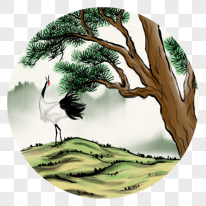 中国风松下白鹤图图片