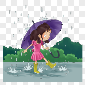 暴雨中的女孩图片