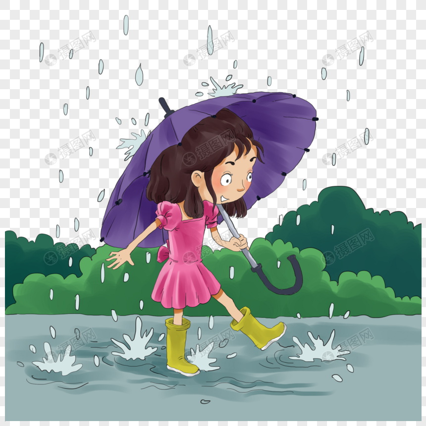 暴雨中的女孩图片