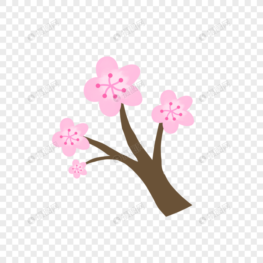 春天桃花花枝粉色手绘装饰图案图片