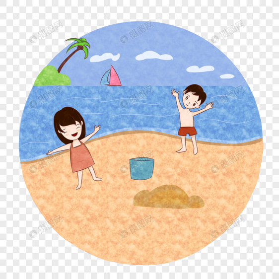 沙滩玩耍的孩子图片