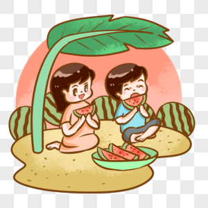 坐着吃西瓜的孩子图片