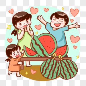 吃瓜的一家人高清图片