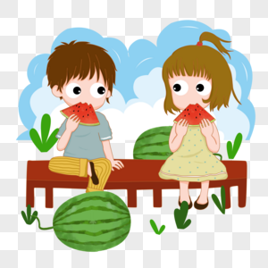 坐着吃瓜的孩子图片