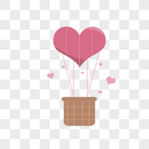 手绘浪漫情人节爱心热气球高清图片