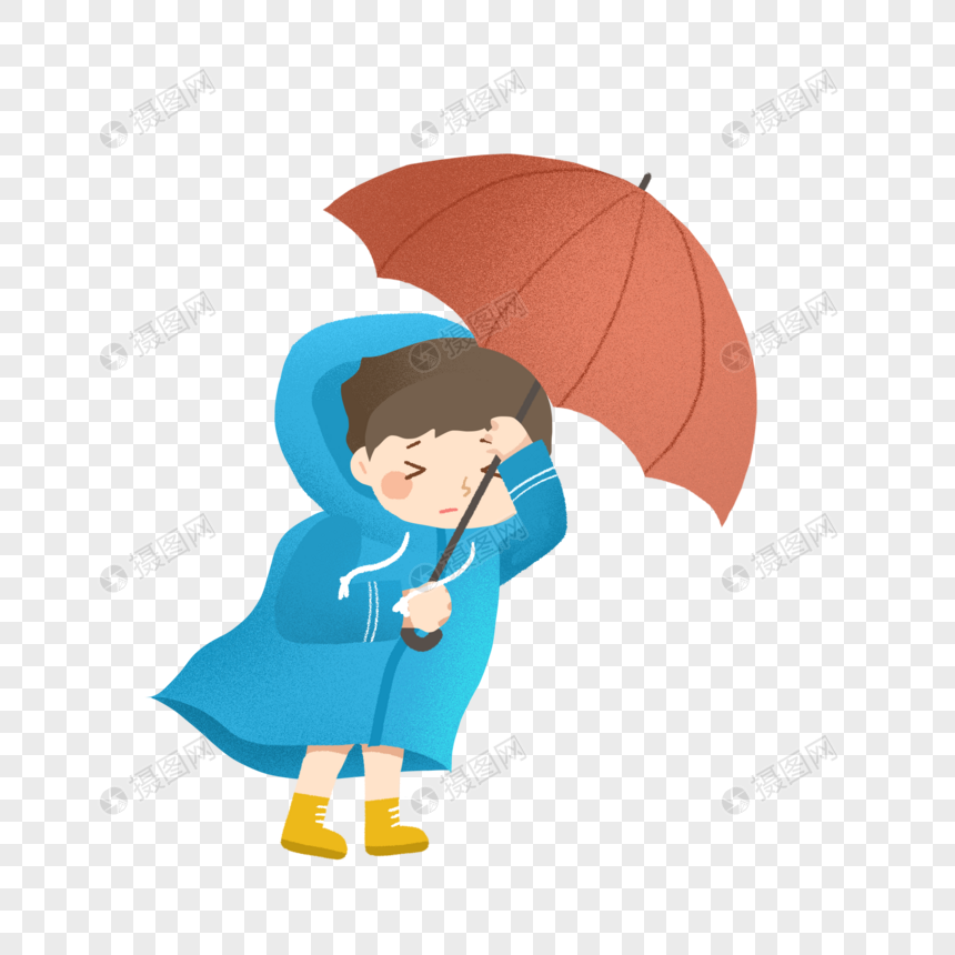 暴雨中撑着伞的男孩图片
