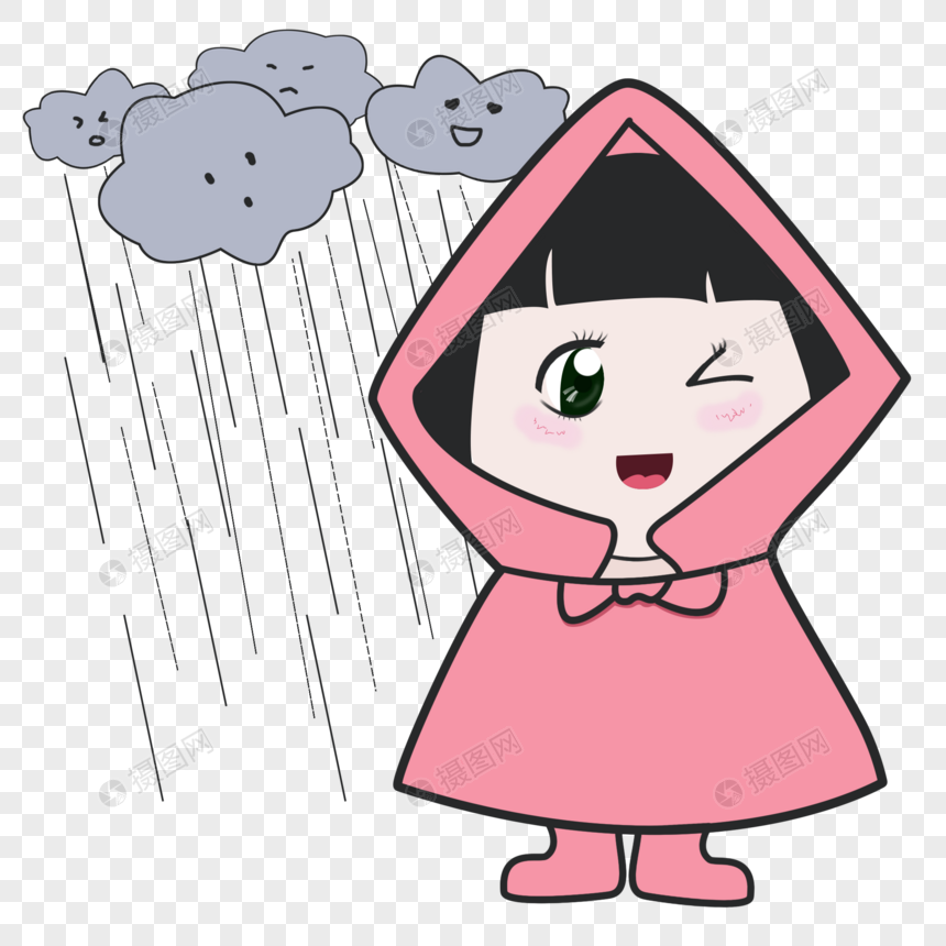 暴雨下雨穿雨衣的小姑娘