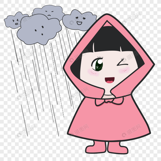 暴雨下雨穿雨衣的小姑娘图片
