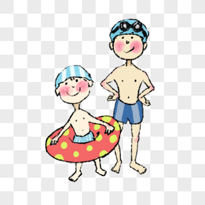 夏天穿游泳衣的两名男孩图片