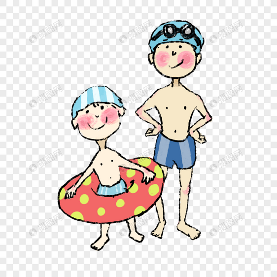 夏天穿游泳衣的两名男孩图片