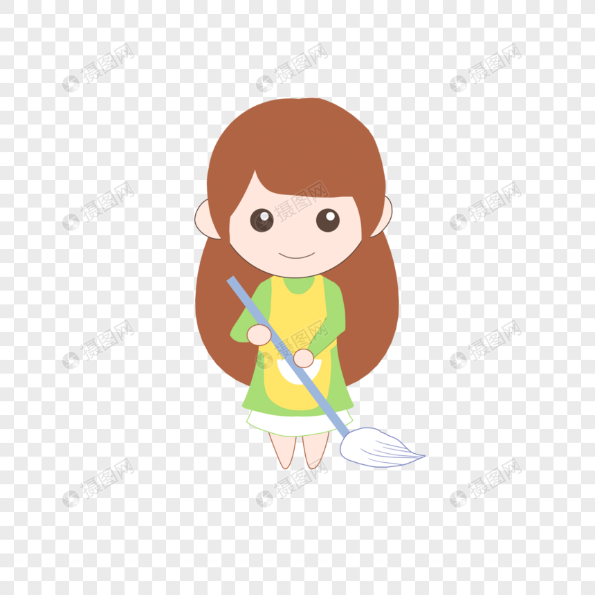 手绘卡通母亲节拖地的妈妈