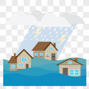 暴雨天被水淹没的房子雷暴高清图片素材