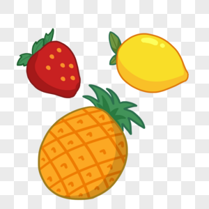 手绘扁平风夏季水果草莓柠檬和菠萝图片