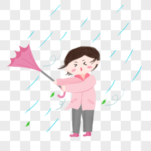 手绘暴雨小女孩打伞图片