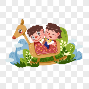 童趣两个小孩骑木马图片
