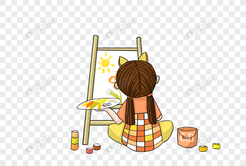 画架旁画画的小女孩图片