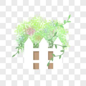 春天盆栽花盆绿色树叶藤蔓手绘装饰图案图片