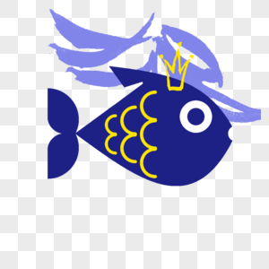 手绘戴皇冠的蓝色小鱼图片