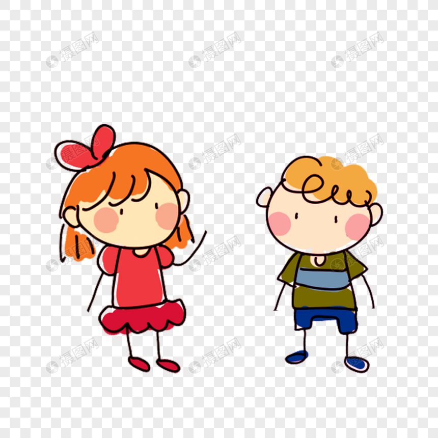手绘可爱卡通男孩和女孩