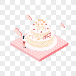 2.5d创意温馨生日蛋糕庆祝场景图片