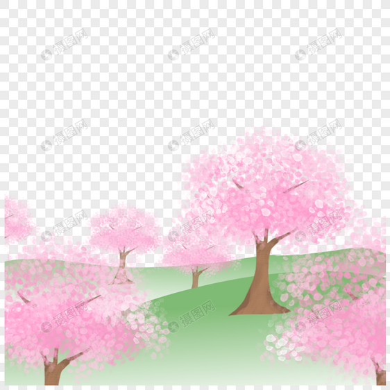 春天樱花桃花花海粉色手绘背景图片