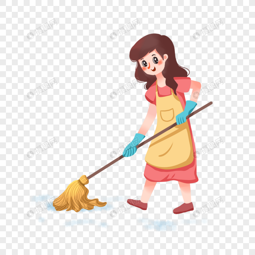 手绘/卡通元素 拖地的女孩.