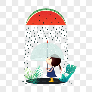 小女孩与西瓜雨高清图片