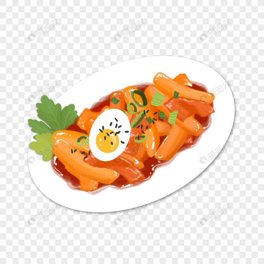 免抠元素 手绘/卡通元素 手绘韩式炒年糕美食.