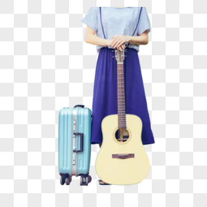 小道上的吉他女孩行李箱图片