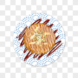 日式铁板海鲜烧饼美食手绘插画素材图片