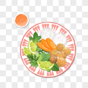 日式炸鸡球美食手绘插画素材图片