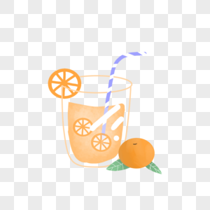 夏天清新橘子饮料果汁手绘装饰图案图片