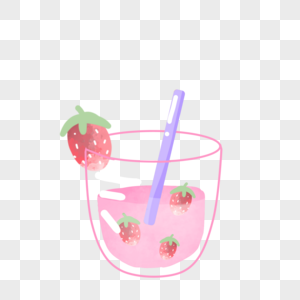 夏天清新草莓饮料果汁手绘装饰图案图片