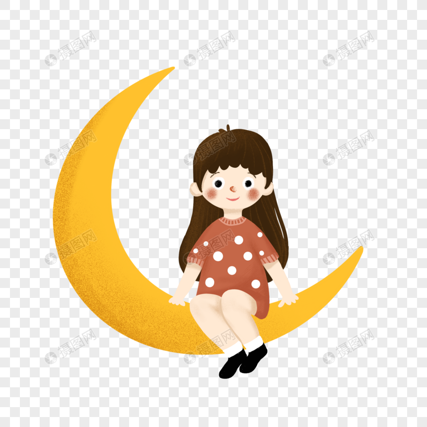 坐在月亮上的小女孩