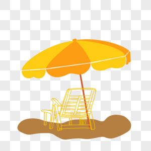 夏季沙滩遮阳扇和躺椅图片