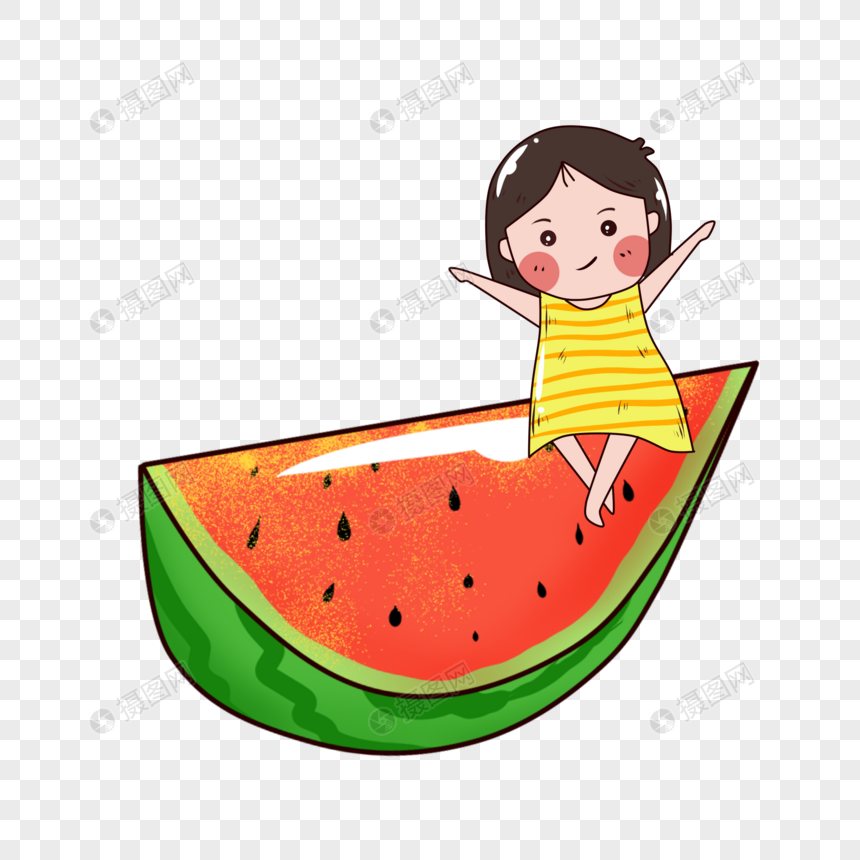 手绘/卡通元素 西瓜与女孩.