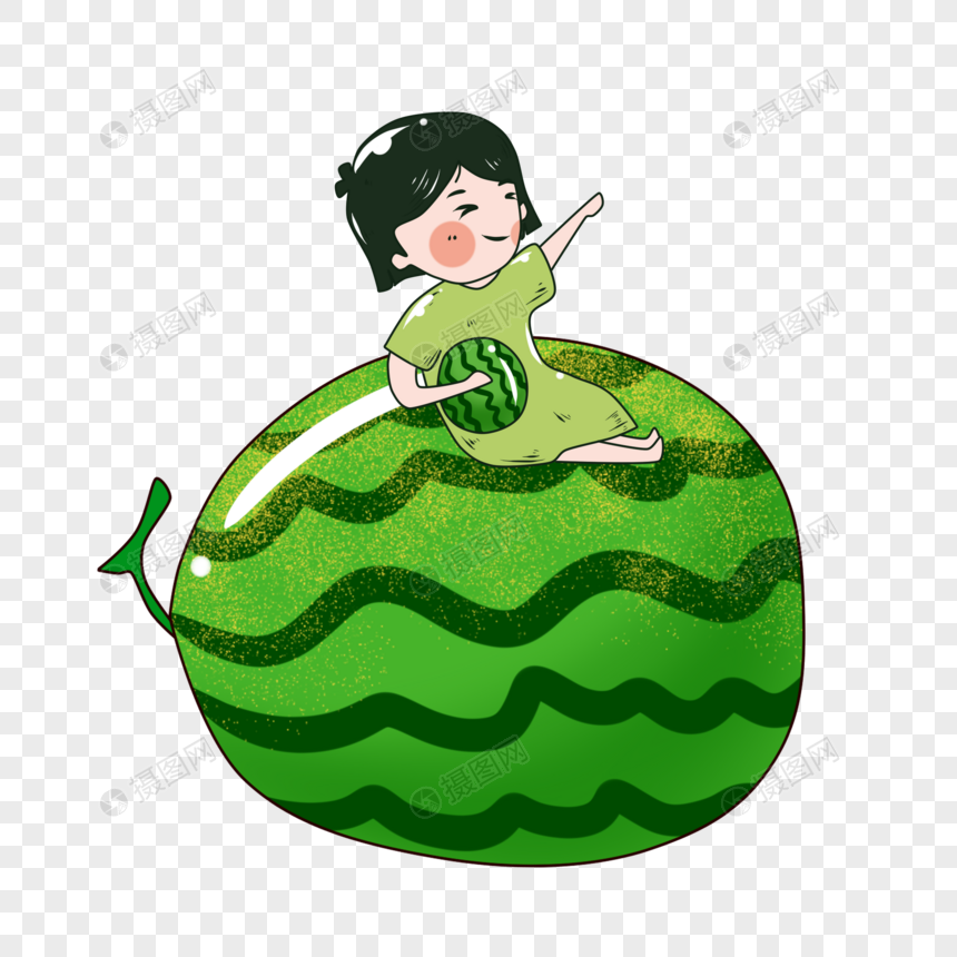 抱着西瓜的女孩