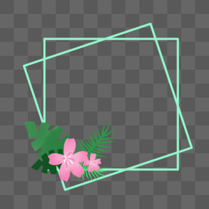 夏天清新树叶花朵手绘正方形简约边框图片