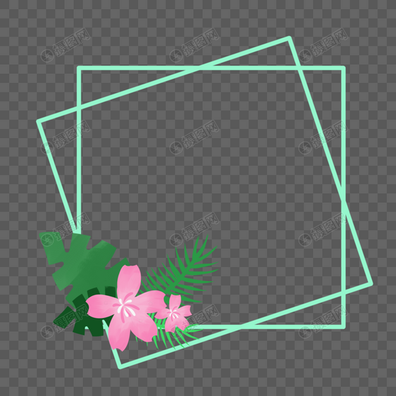 夏天清新树叶花朵手绘正方形简约边框图片