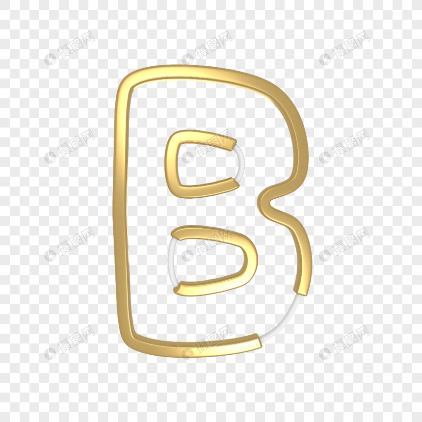 英文字母B金色艺术字C4D模型图片