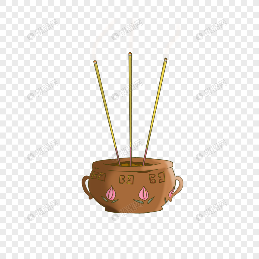 卡通手绘清明节香炉点香