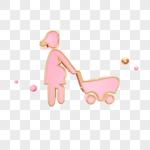 创意立体孕妇推着婴儿车图标图片