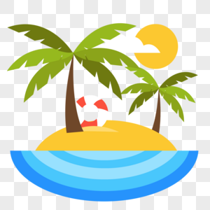 夏季度假海边椰子树扁平风手绘图片