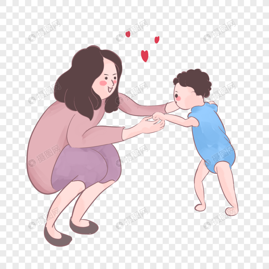 母亲节免抠素材妈妈与孩子学走路