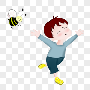 被蜜蜂吓跑的男孩高清图片