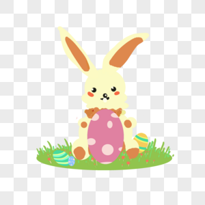 站在草坪上抱着彩蛋的兔子图片
