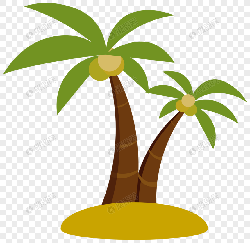 清新插画卡通夏日海边椰子树插画元素